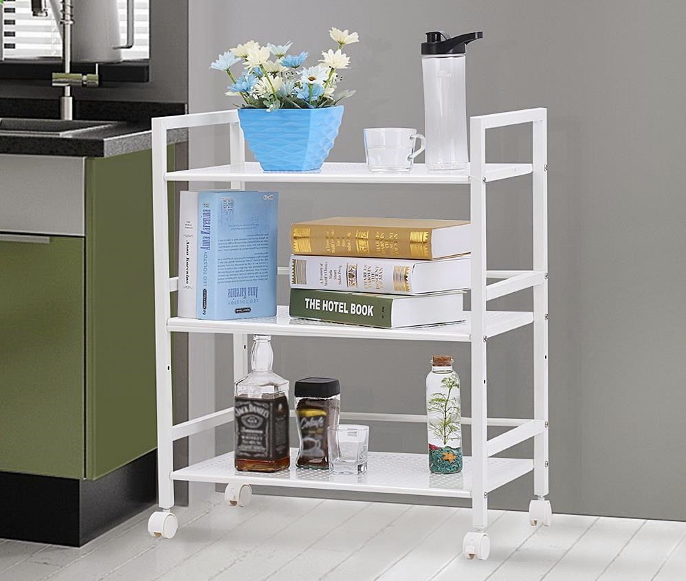 Zimtown 3-Tier Utility Cart Mesh Rolling Storage Cart Kitchen Storage ...