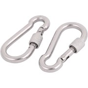 5mm Thick 304 Stainless Steel Spring Snap Hook Carabiner Screw Lock Keyring 2pcs