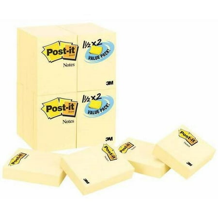 - Post it Notes Value Pack, 1.5 x 2, Canary Yellow, 100/Pad, 24 Ct