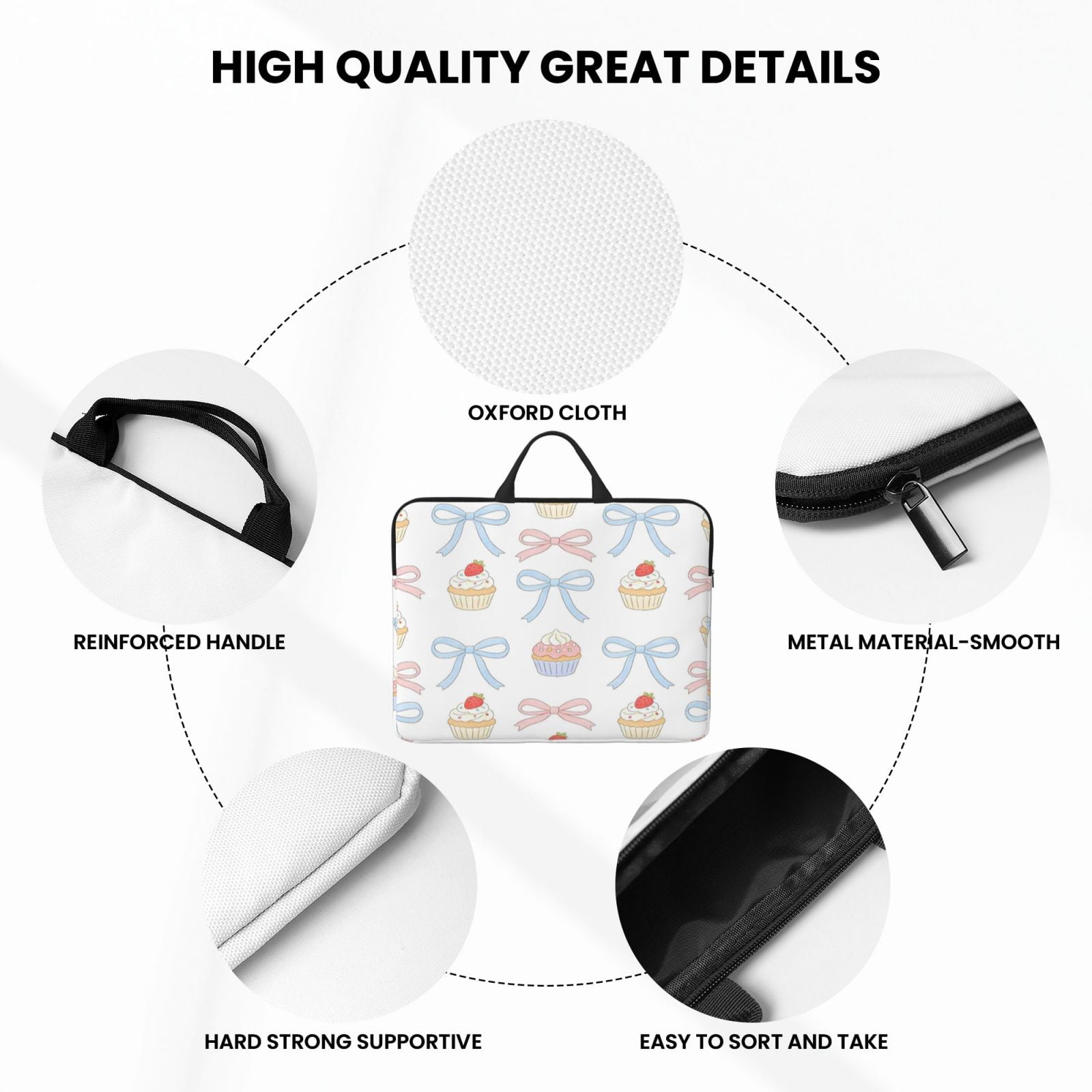 Laptop Sleeve Bag For Women Men 14inch Waterproof Durable Protective Computer Carrying Cover Handle Laptop Case Bag Bows And Cakes