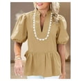 thumbnail image 4 of Womens Puff Sleeve Peplum Blouses Ruffle V Neck Summer Casual Tops Babydoll Loose Fit Shirts, 4 of 7