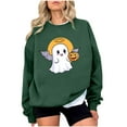 thumbnail image 3 of BiZtdJrK Women Casual Pullover Tops Ghost Pumpkin Graphic Long Sleeve Crewneck Sweatshirts Regular Fit Fall Fashion Sweatshirt Halloween Clothes Green S, 3 of 5