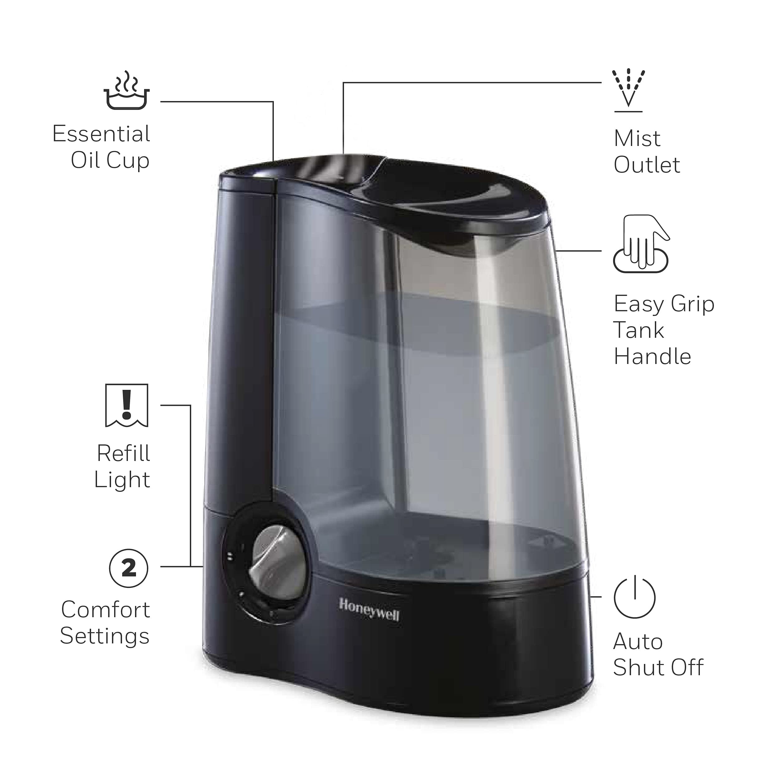 Honeywell Warm Mist Humidifier HWM705B - Filter Free, Warm Mist Vaporizer - Black — Residential Use, Standard Application