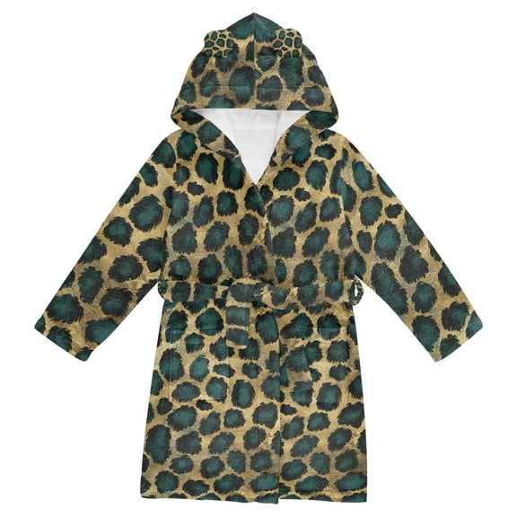 FORMRS Niños Bathrobe Unisex Hooded Robe Soft Plush Pajamas Sleepwear, Size 2-3T, Green Leopard Pattern