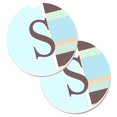 thumbnail image 1 of Letter S Initial Monogram Blue Stripes Set of 2 Cup Holder Car Coaster, 1 of 1