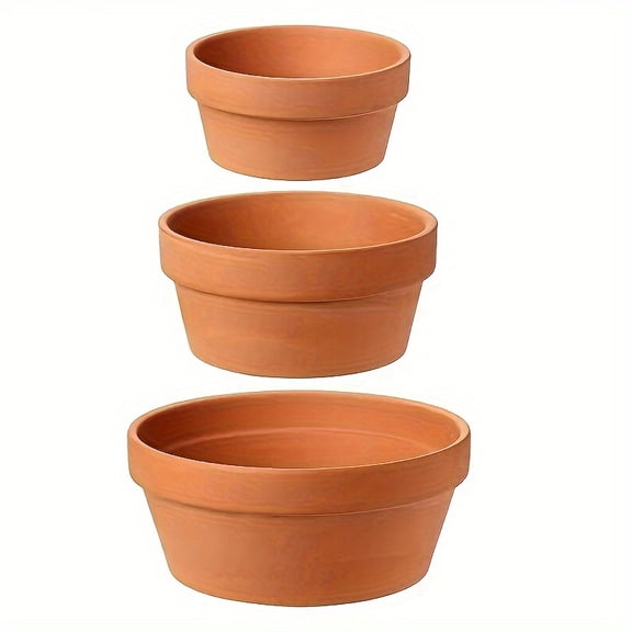 3 Sets, Shallow Terracotta Pots Plant Pots Clay Pottery Planter In Different Sizes(8.2inch/6.7inch/5.5inch) With Drainage Hole Cactus Succulent Flower Nursery Pots Great For Plants,Crafts