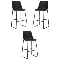 Home Square Cal 30" Faux Leather and Wood Barstool in Antique Black - Set of 3