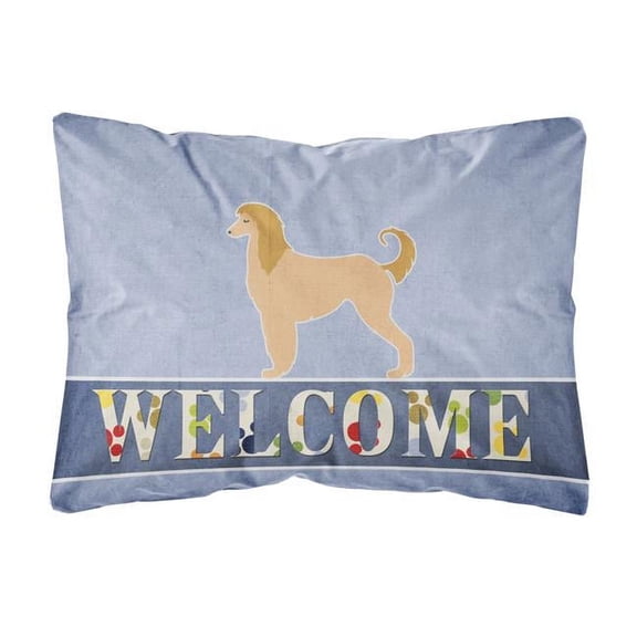 Carolines Treasures BB5510PW1216 Afghan Hound Welcome Canvas Fabric Decorative Pillow, 12H x16W, multicolor