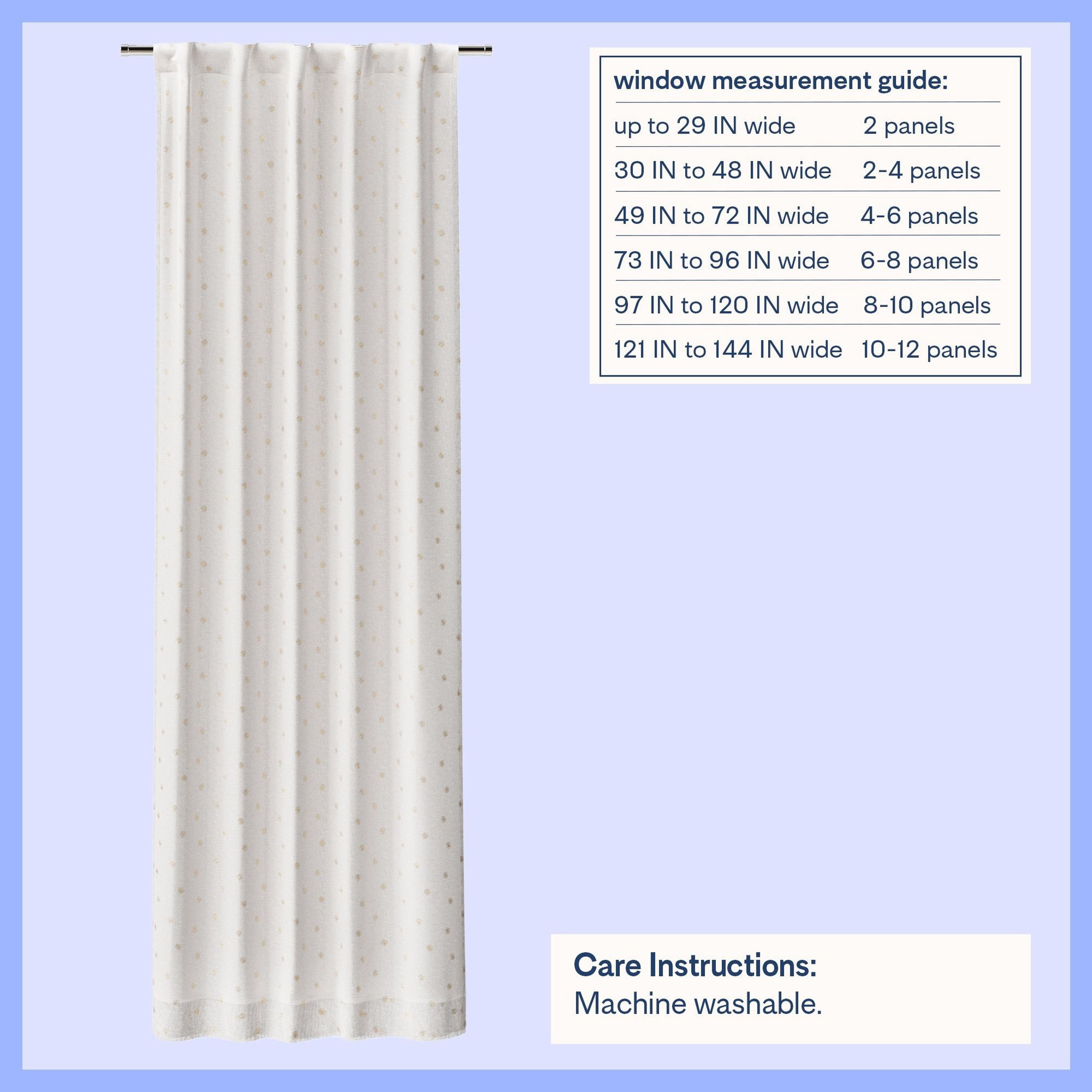 Mainstays Kids White and Metallic Gold Sun Sheer Overlay Blackout Rod Pocket with Back Tabs Single Curtain Panel, 38" W x 84" L