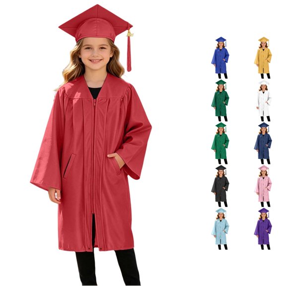 Girls Graduation Gown Cap Set Kids Doctoral Pockets Commencement Photo Outfit Girls Casual Outfit Sets