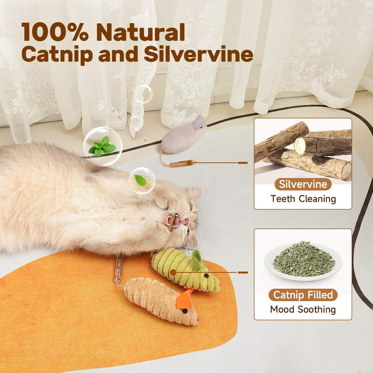 WEN 3-piece set of squeaky mice, interactive catnip silver vine