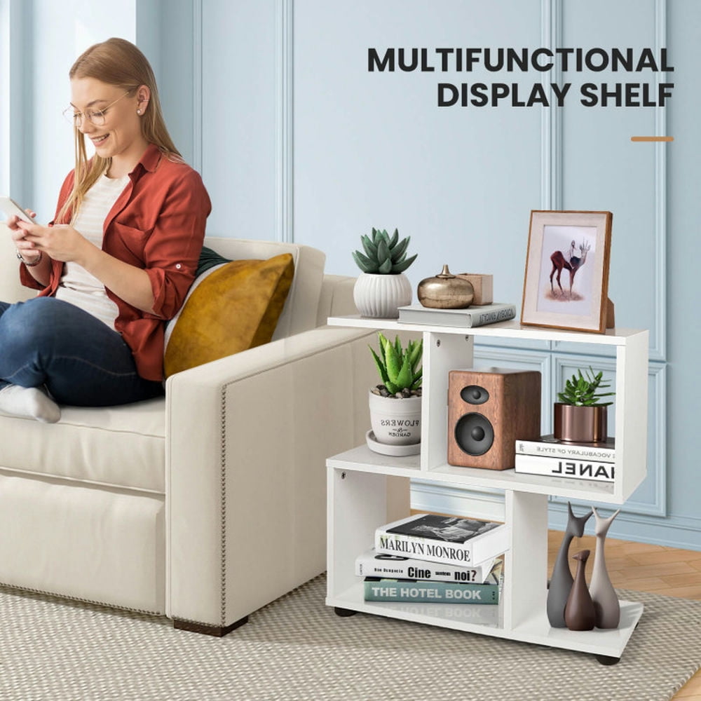 Demi Bonn 3-Tier Geometric Bookshelf with Thick Foot Pads, 24" Bookcase, White