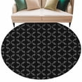 thumbnail image 2 of 8ft Round Rug, Black Morocco Non-Skid Rubber Backing Large Area Rugs - Living Room Bedroom Home Office, Geometric Leaf Diamond Lattice Abstract Indoor Floor Mat Carpets Washable Rug, 2 of 9