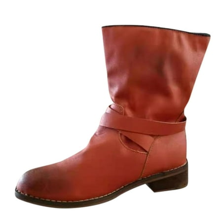 

Cathalem Slip on Snow Boots for Women Retro Shoes Zipper High Fashion Heels Women s Short Chunky Boots Breathable women s boots Shoes Brown 9.5