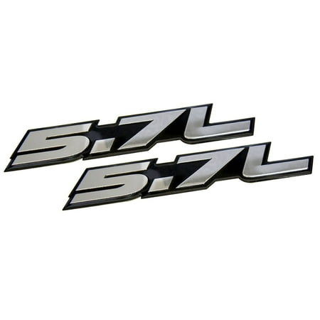 2 X 5.7L Liter in SILVER on BLACK Highly Polished Aluminum Car Truck Engine Swap Nameplate Badge Logo Emblems (pair/set of 2) for Toyota Tundra Sequoia V8 Chevy 350 Camaro Dodge Challenger