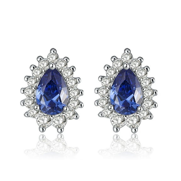 Pear Teardrop Stud Earrings for Women Sterling Silver Blue Cz Ginger Lyne Collection