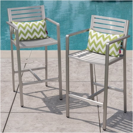 JERFIT 2-Pack Outdoor Bar Stools with All-Weather Wicker Seat, Silver Aluminum Frame for Patio, Garden, BBQ