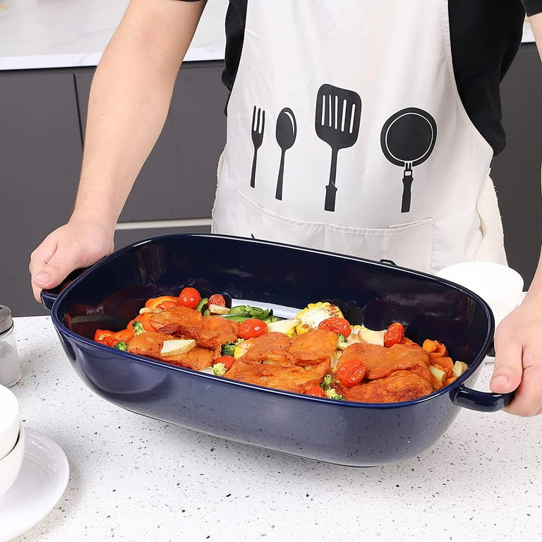 6 Quart Large Rectangular Baking Dish 16x11 Inches Ceramic Baking Pan Casserole Dish for Cooking Kitchen and Daily Use Safe for Oven Microwave Refrigerator Disinfection Cabinet and Dishwasher Blue Wal...