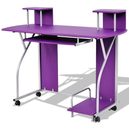 - Rolling Computer Desk with Pull Out Tray - Purple