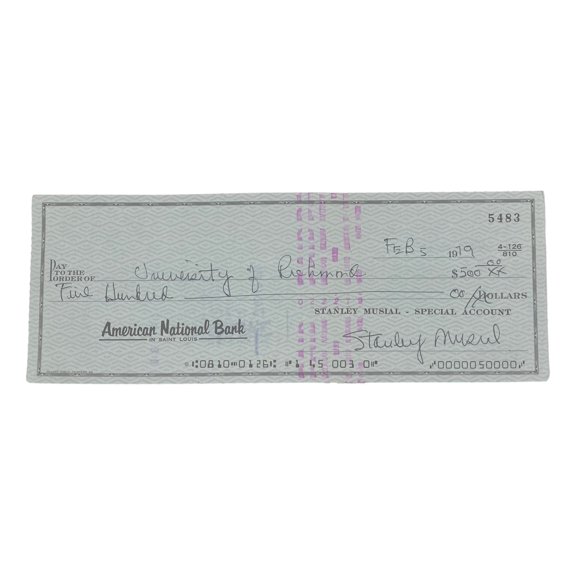 Stan Musial St. Louis Cardinals Signed Bank Check #5483 BAS