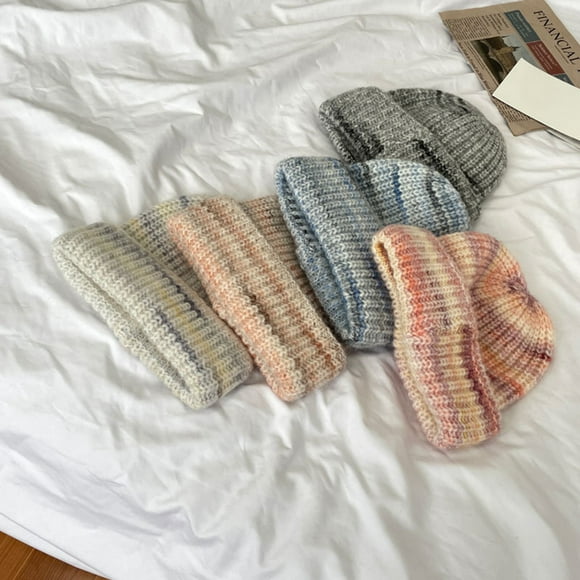 YAOBAMM Chapeau d'Hiver Unisexe Chapeau d'Hiver Unisexe Rayé Assorti Haute Élasticité Tricoté Doux Sans Bordure Dôme Coupe Régulière Cyclisme