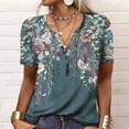 thumbnail image 1 of ICHUANYI Clearance Women's Fashion Summer V Neck Leisure Short Sleeve Buttons Printing Tops(Green, S) ICHUANYI WER2023081113368, 1 of 8