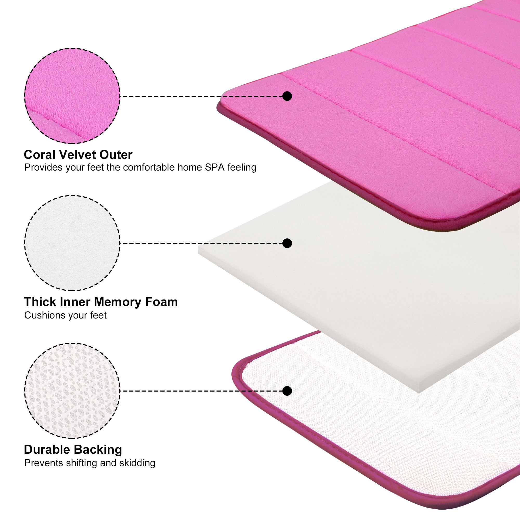 Unique Bargains Solid Contemporary Memory Foam Bath Rug Hot Pink 32"x20"