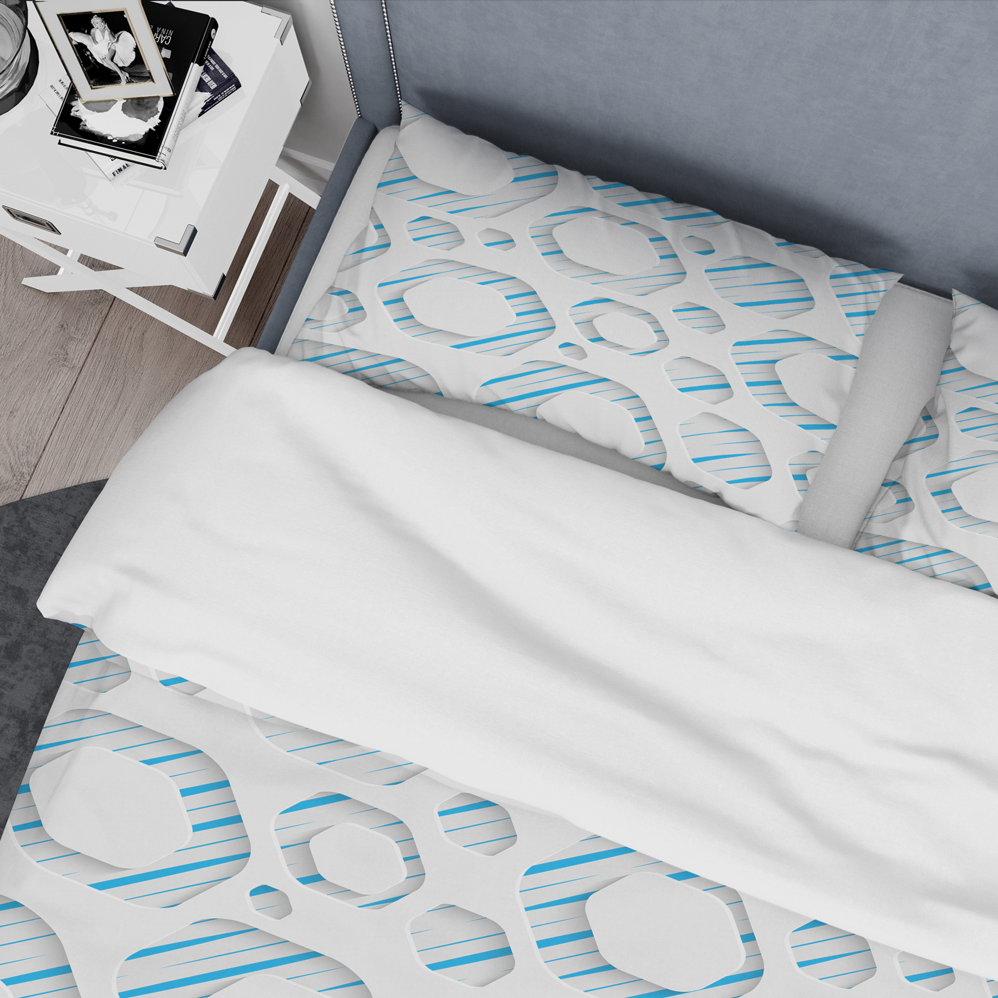 Designart '3D White And Blue Pattern IV' Mid-Century Modern Duvet Cover Set