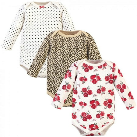 UPC: 0660168258462 | Hudson Baby Infant Girl Quilted Long-Sleeve Cotton Bodysuits 3pk Rose Leopard 6-9 Months