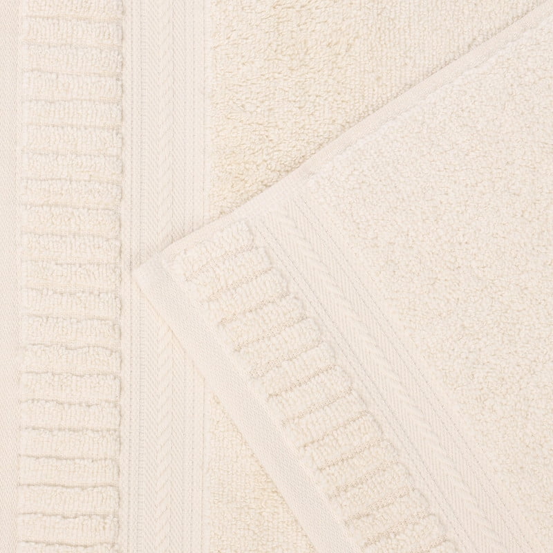 Superior Venice Ribbed Textured Border Zero Twist 6 Piece Towel Set, Ivory