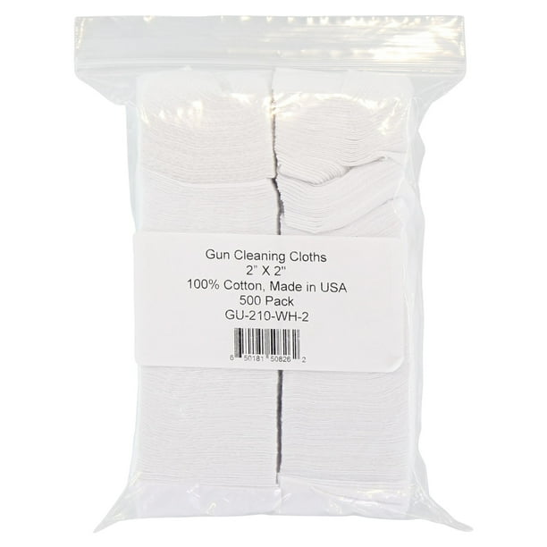 Gun Cleaning Cloths, 2X2", White, 100 Cotton, Made in USA, 500 Pack
