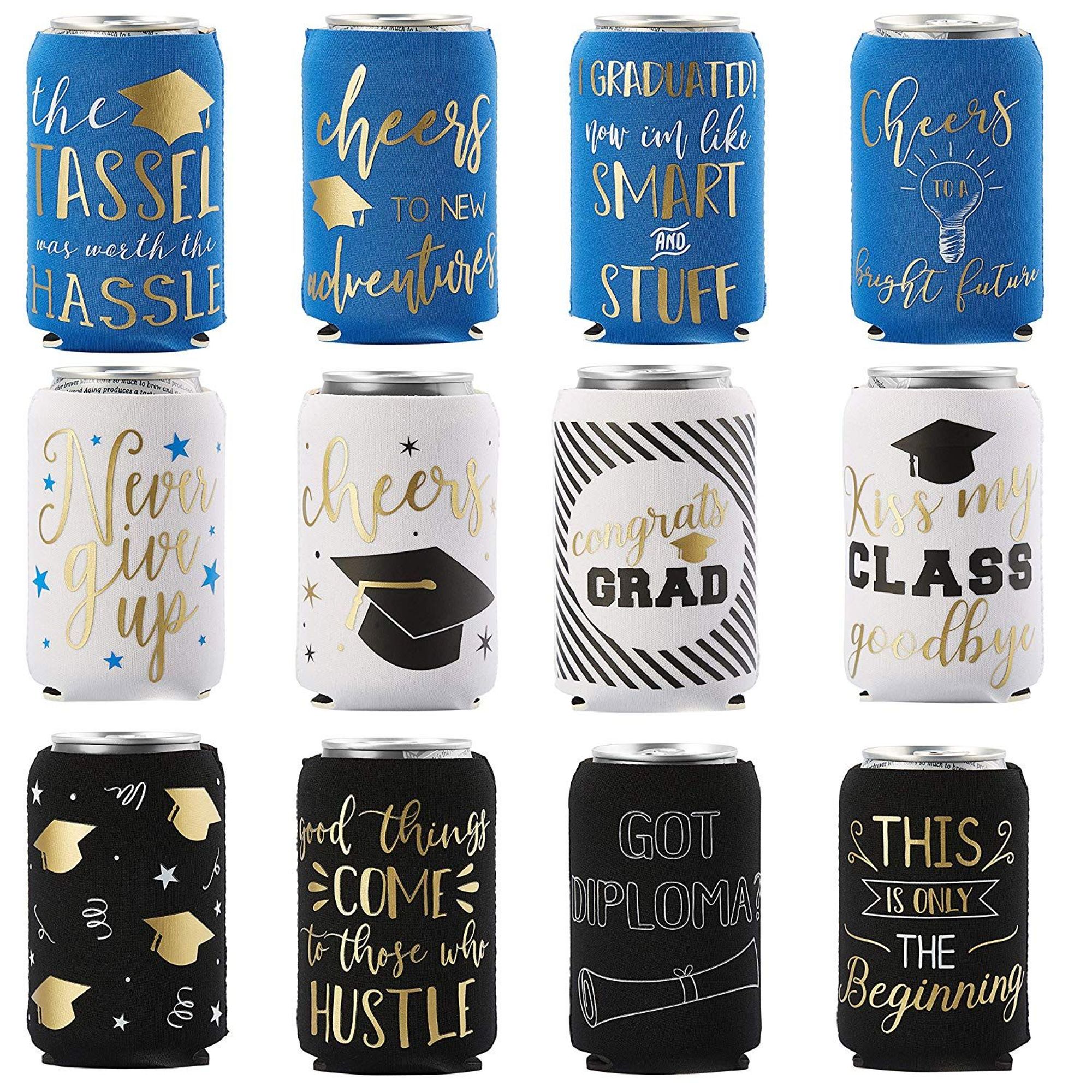 12 Packs Graduation Beer and Soda Can Sleeves, Insulated Neoprene