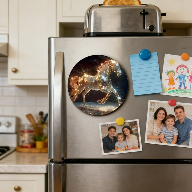 Horses Refrigerator Magnet | Round Funny Kitchen Decor | PVC Multicolor Art Magnet for Crafts & Home Decor | 3.1 Inch Decorative Fridge Magnet