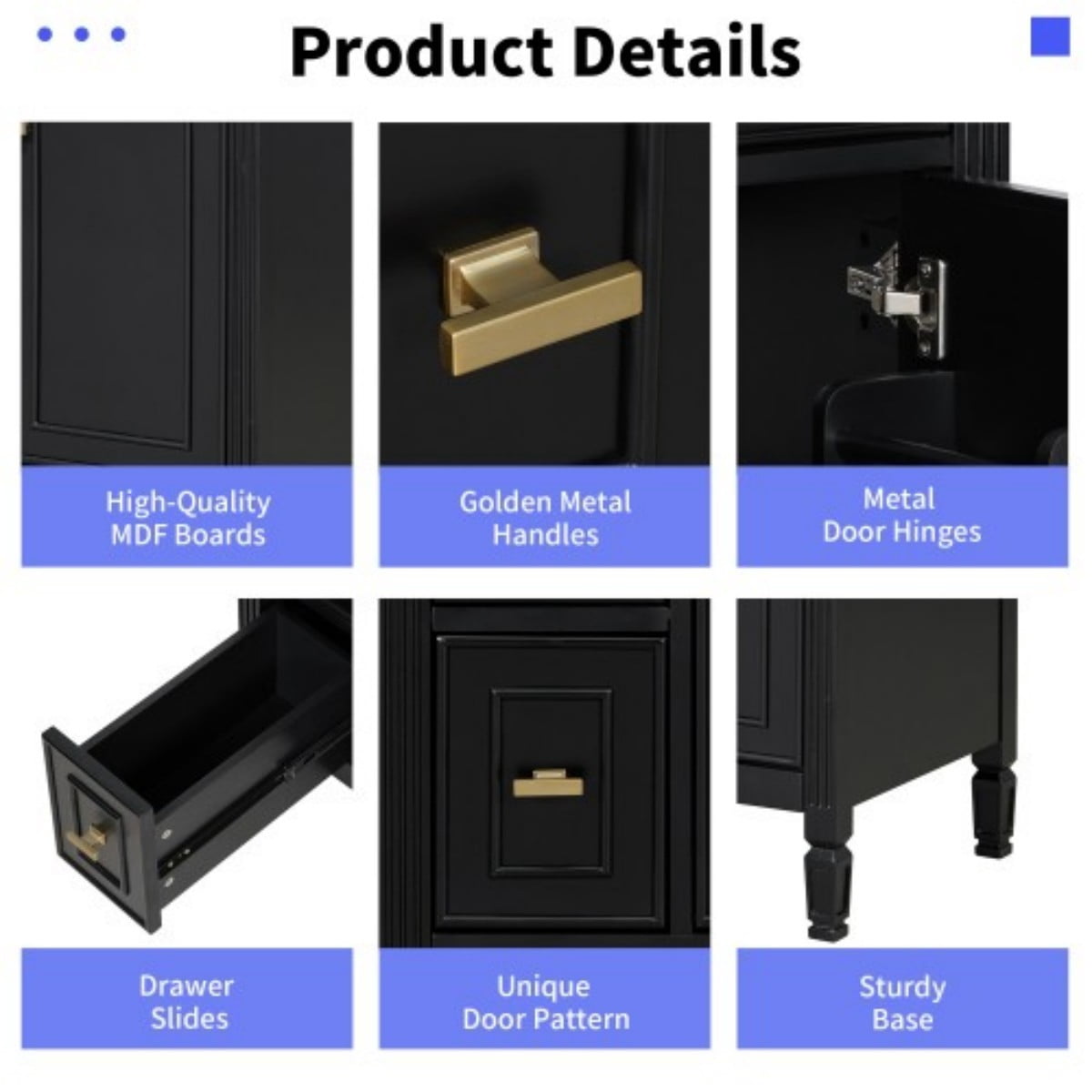 24" Bathroom Vanity with Sink, Modern Bathroom Cabinet with Ceramic Undermount Sink, Solid Wood & MDF Storage Cabinet with Flip Drawer, Adjustable Shelf, Black