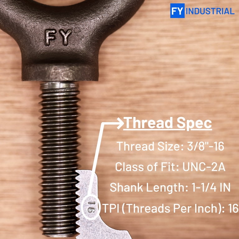 3-Pack 3/8-16 X 1-1/4" Lifting Shoulder Eye Bolts – Forged Carbon Steel, 1,300 Lbs Safe Work Load