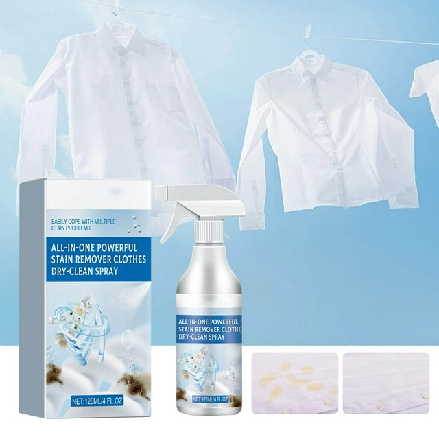 Spray para limpieza en seco para limpiar manchas | Potente quitamanchas de tela | No necesito lavado | Fórmula Suave | Sin olor | Eliminación de manchas de aceite y sudor | 120ml | Limpiador de ropa