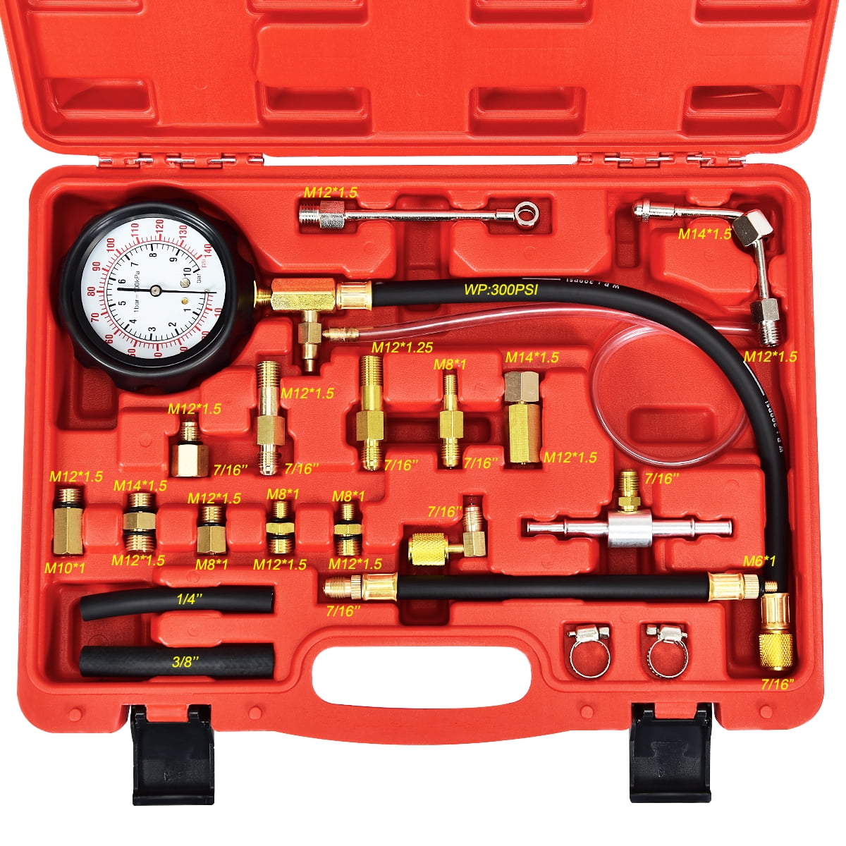 Automotive Universal Fuel Injection Gauge Pressure Tester Test Kit Car