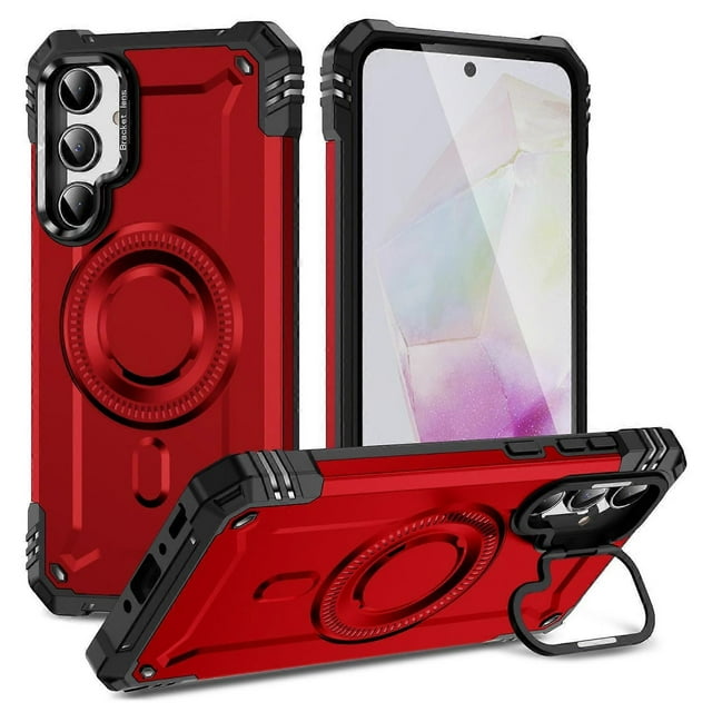 For Samsung Galaxy A36 5G Magnetic Case Lens Kickstand PC TPU Shockproof Phone Cover - Grey