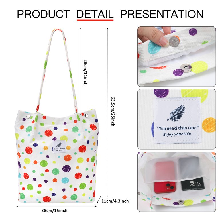 Simple Reusable Canvas Tote Bag for Daily Life with Zipper Inner Phone  Pocket