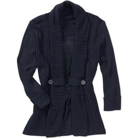 Women's Plus-Size Cable Sweater Cardigan with Button Details