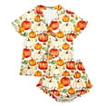 thumbnail image 7 of Likimi Child Girls Halloween Pajamas Set With Ruffles Short Sleeve Hallowmas Pumpkin Print Lapel Pjs Tops With Shorts For Party Fashionable Homewear Set Size 3-4 Years, 7 of 7