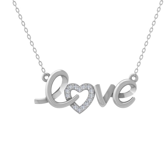 Araiya Fine Jewelry 10K White Gold Diamond Love Pendant with Silver Cable Chain Necklace 18" (1/20 cttw, I-J Color, I2-I3 Clarity)