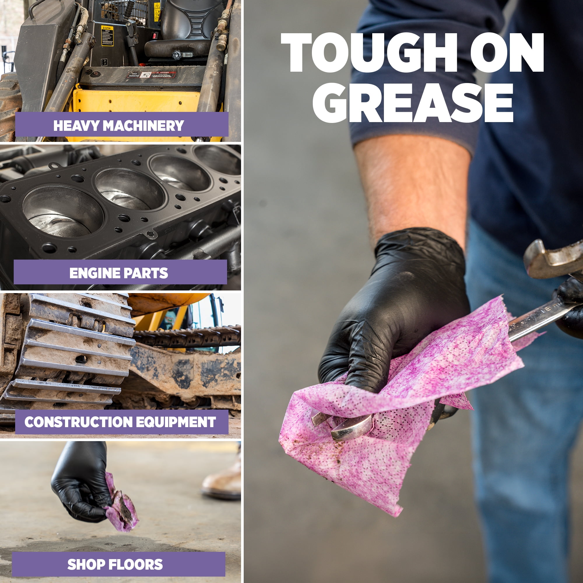 Zep Industrial Purple Heavy-Duty Degreasing Wipes - 65 Count (Case of 4) - ZUINDPRPL65 - Dissolves Oil, Grease and Adhesives Fast