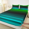 thumbnail image 3 of jejeloiu Retro Stripes Pattern Twin Sheet Sets,Abstract Geometric Twin Fitted Sheet,Green Black Cyan Flat Sheet For Kids,Microfiber Bedroom Decor,3 Pieces, 3 of 7