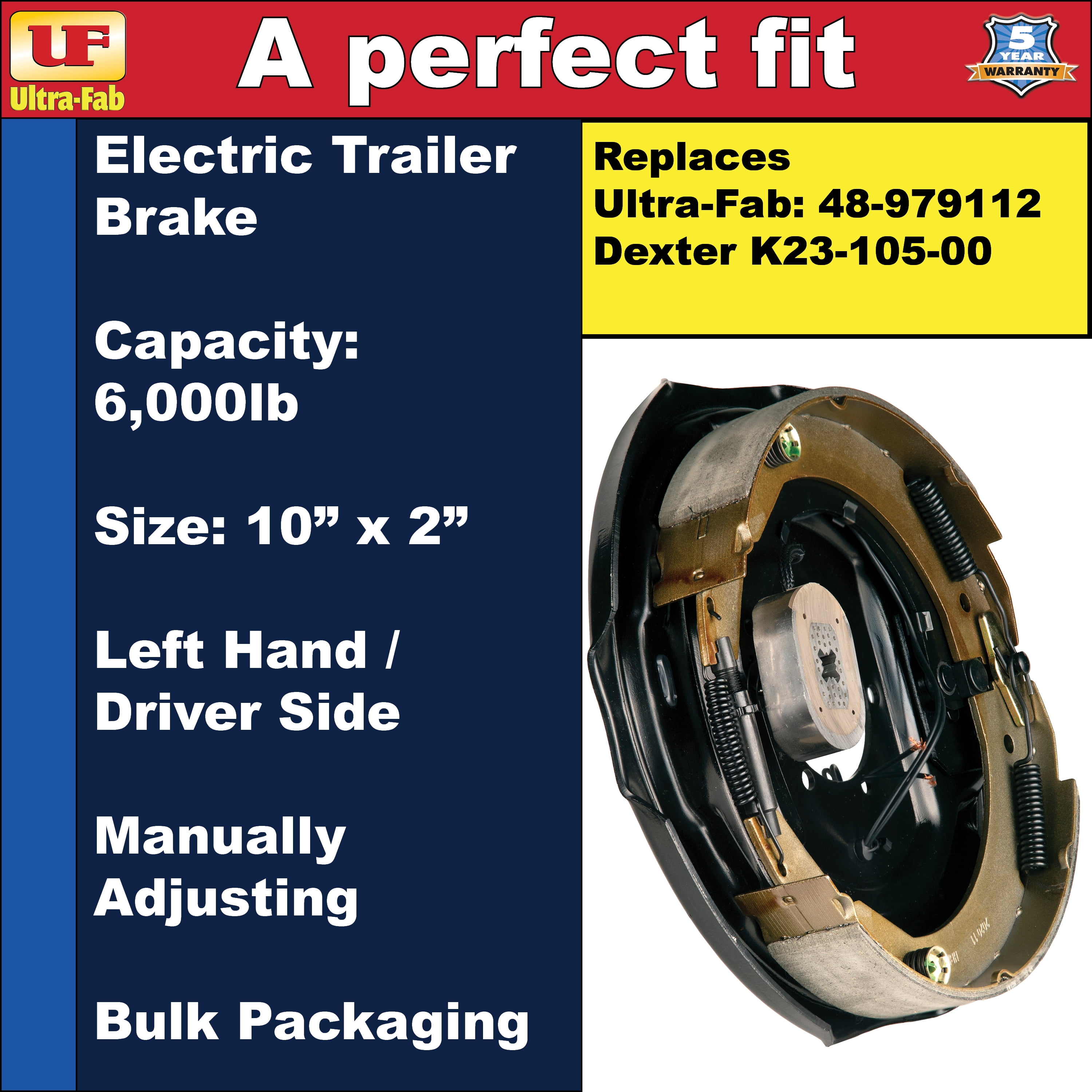 Manual-Adjusting Trailer Brake Assembly – 12" x 2", 6,000lb, Left Hand (Driver Side), Bulk (48-979112) (Ultra-Fab Products)