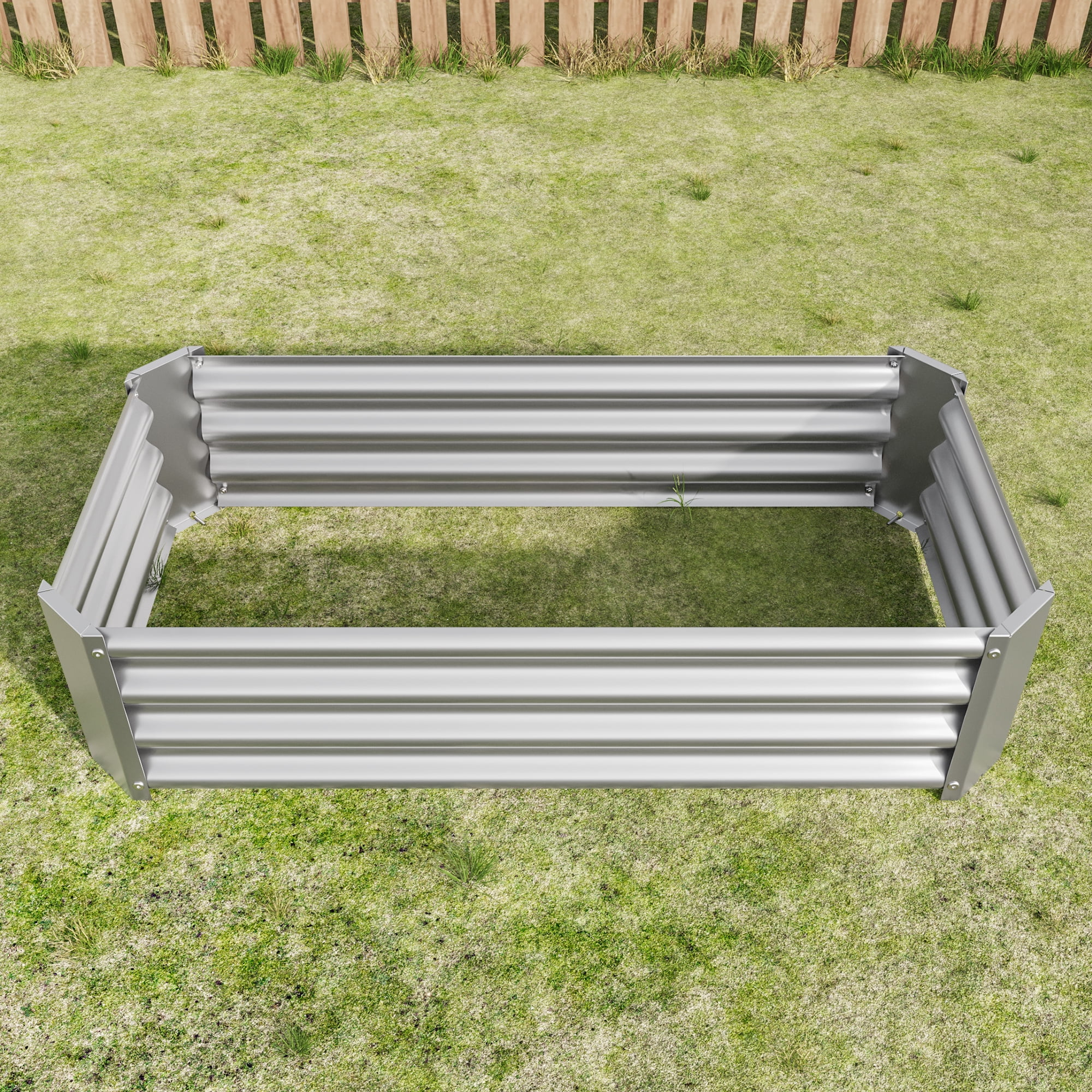 Raised Garden Bed, Rectangle Metal Raised Planter for Flowers Plants, Vegetables Herb, Silver 4x2x1ft