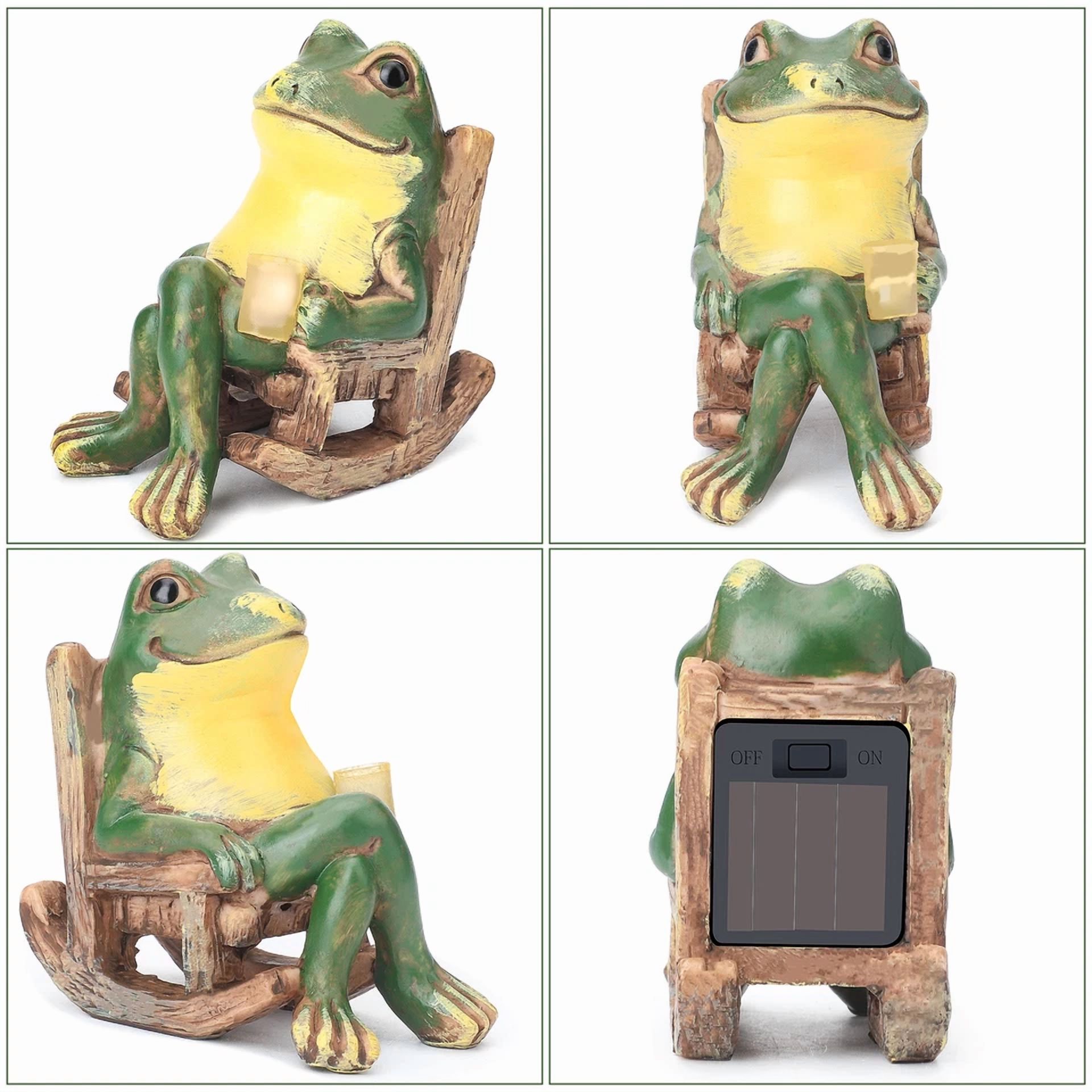 CIRCLE- Frog Garden Statue With Light Lawn Ornament Garden Figurine Light Yard Art Decor