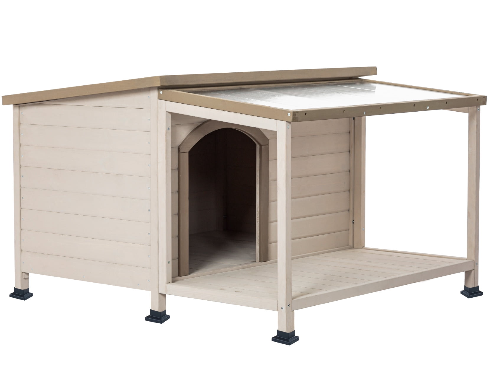 Petsfit Cabin Style Dog House with PVC/Asphalt Roof, Off-White