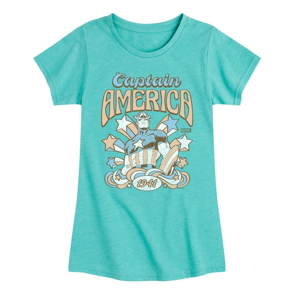 Marvel Captain America - Retro Stars and Stripes - Toddler and Youth Girls Fitted Short Sleeve Graphic T-shirt