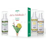 Exsens Let's Celebrate Gourmet Warming Massage Oil Kit, Flavored, Edible Gift Set, Mint Mojito, Pina Colada, and Margarita Flavor, Certified Vegan, 3 - 1 fl.oz Bottles